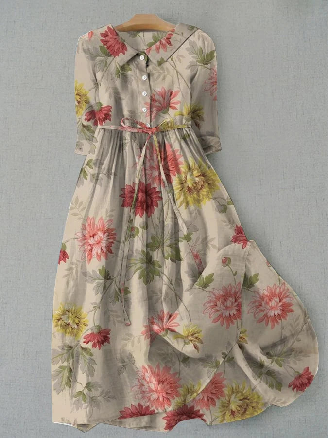Evangeline | Elegant Floral Shirt Dress