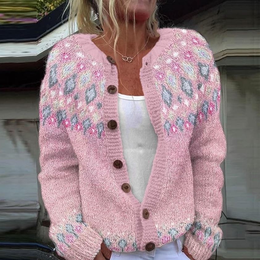 Nora | Pink cardigan with print