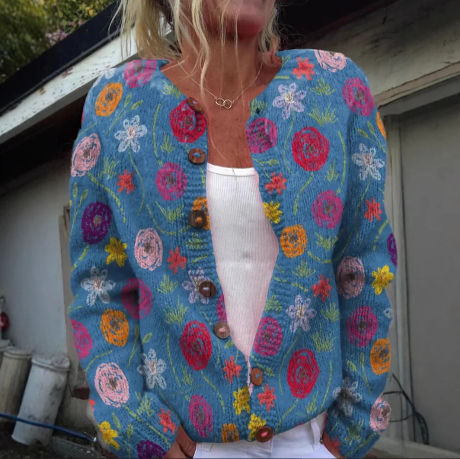 Anja | Blue cardigan with floral print