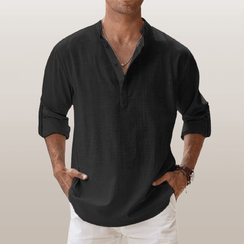 James | Linen‑Blend Long‑Sleeve Henley