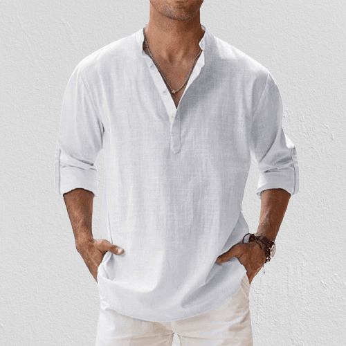 James | Linen‑Blend Long‑Sleeve Henley