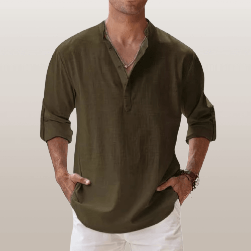 James | Linen‑Blend Long‑Sleeve Henley