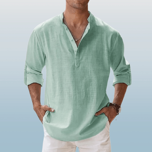 James | Linen‑Blend Long‑Sleeve Henley