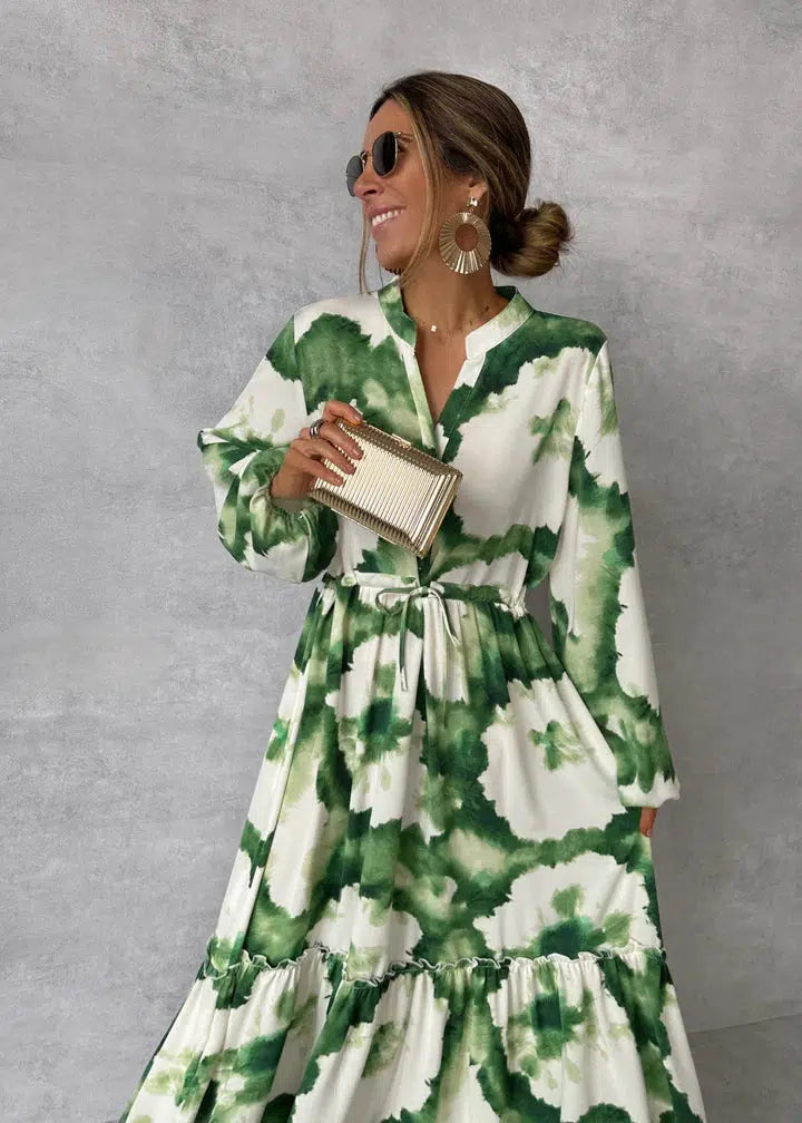 Olivia | Airy Long‑Sleeve V‑Neck Maxi Dress