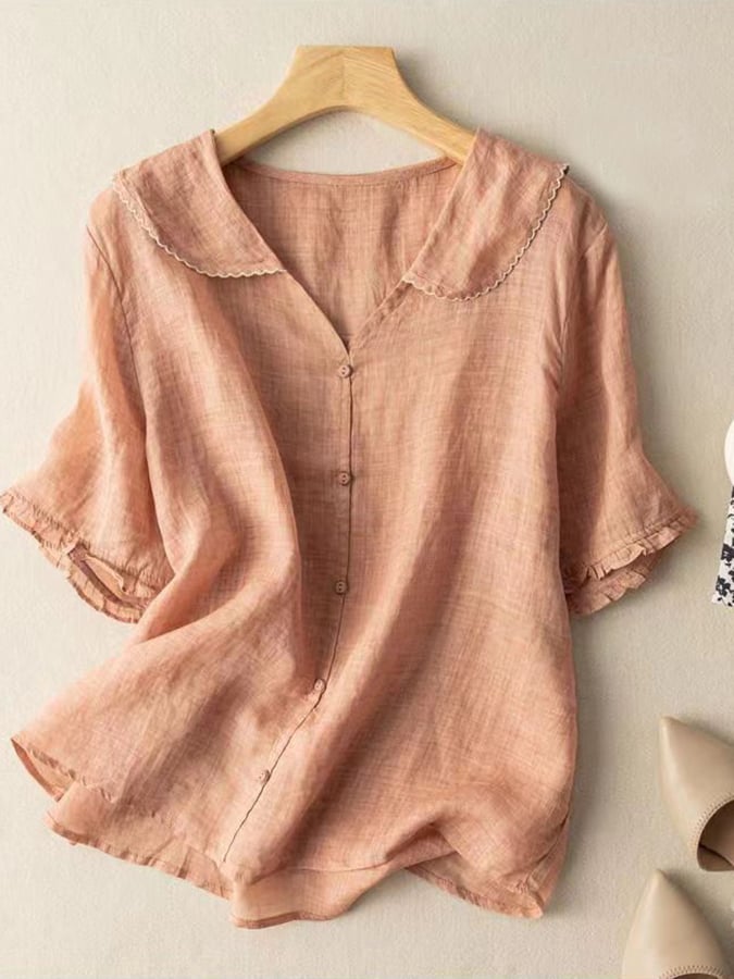 Olivia | Retro Doll‑Collar Linen Blouse