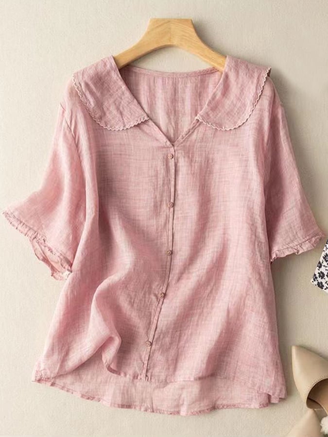 Olivia | Retro Doll‑Collar Linen Blouse