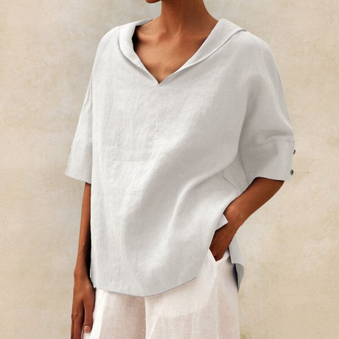 Mia | Casual V‑Neck Linen Shirt