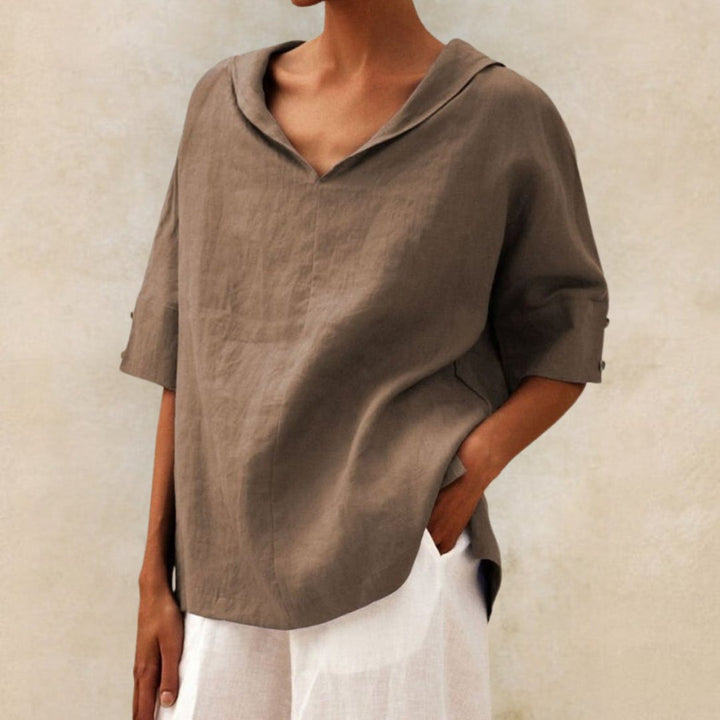 Mia | Casual V‑Neck Linen Shirt