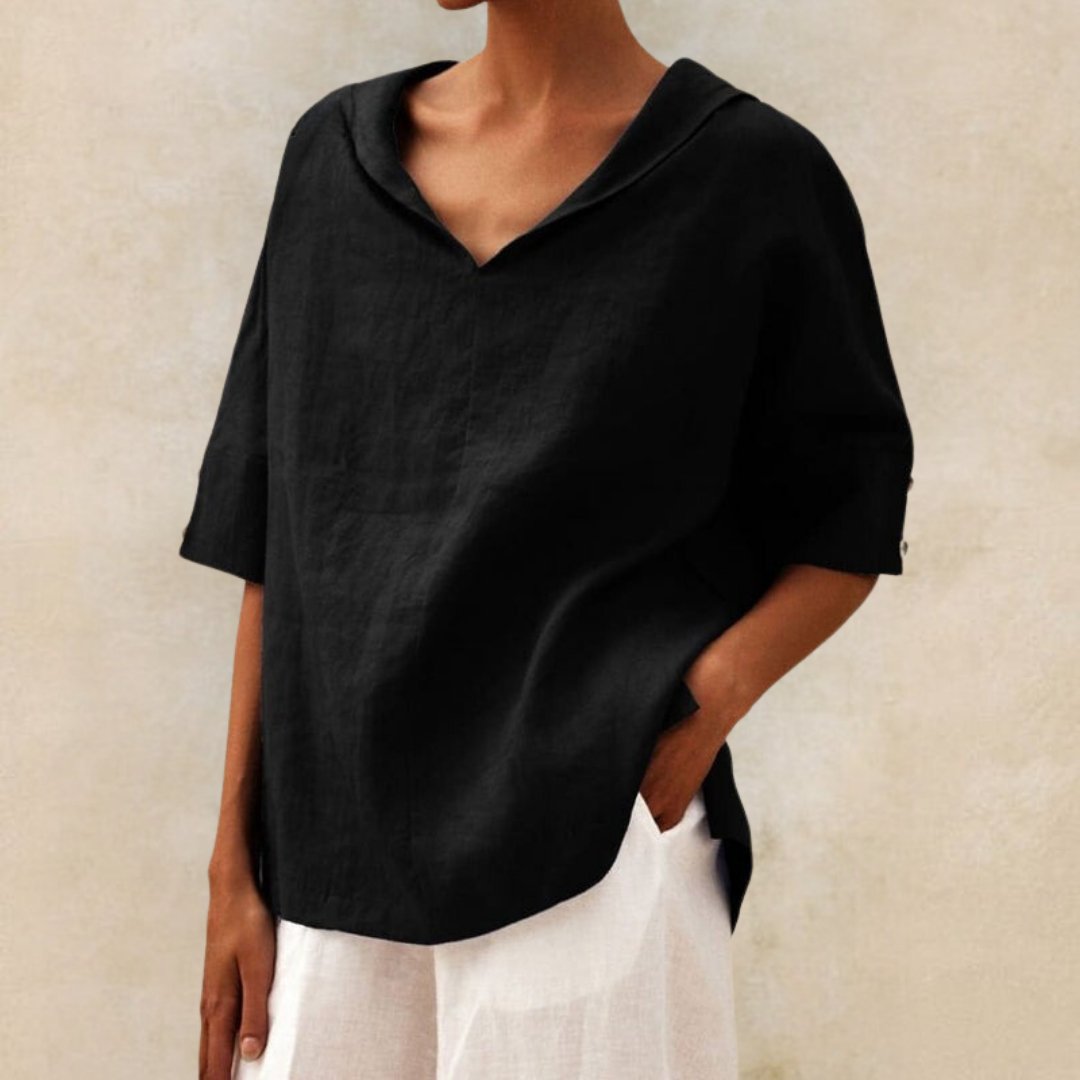 Mia | Casual V‑Neck Linen Shirt