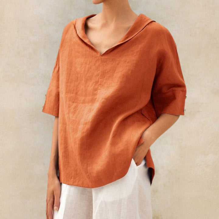 Mia | Casual V‑Neck Linen Shirt