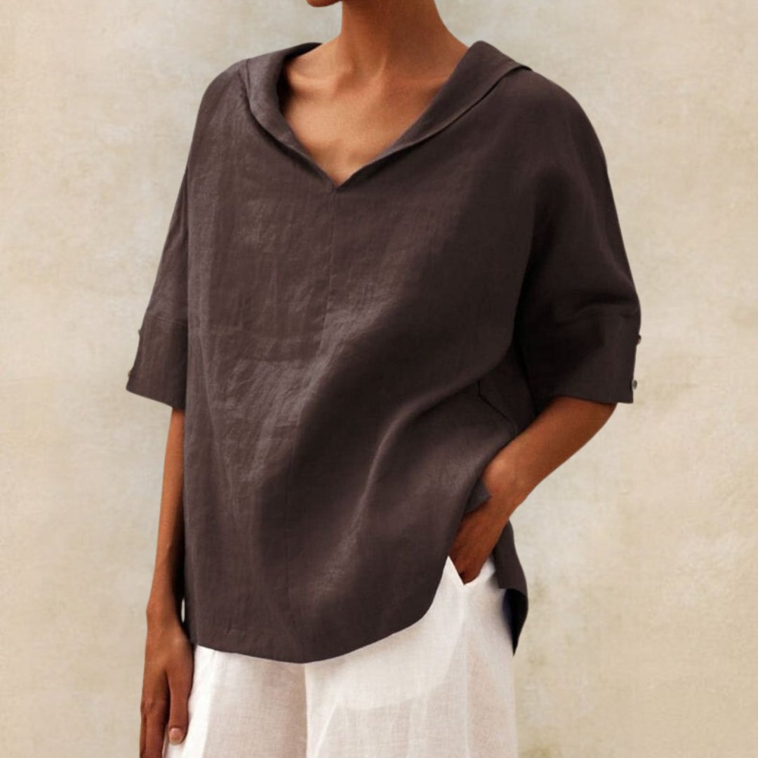 Mia | Casual V‑Neck Linen Shirt
